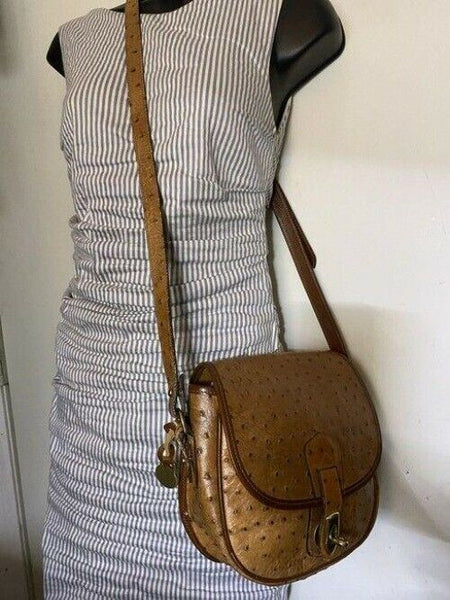 Dooney and Bourke ostritch flap brown leather cross body bag