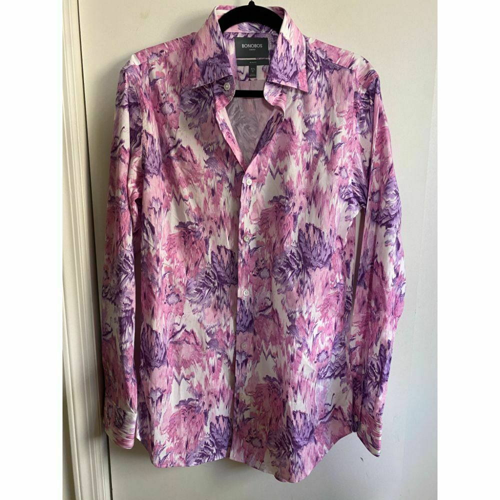 BONOBOS Pink Purple Printed Long Sleeve Button Down Shirt Size 15.5