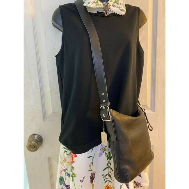 coach medium w adjustable strap black leather cross body bag