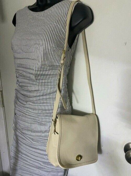 coach vintage rare beige leather cross body bag