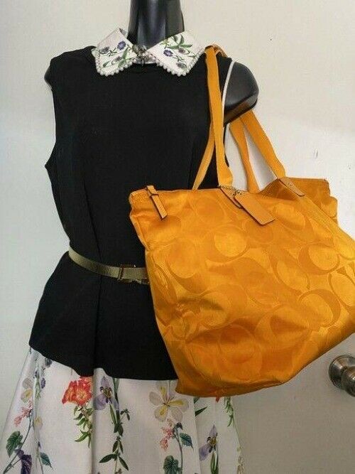 coach shopping xl orange fabric tote