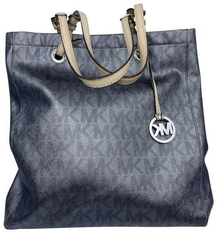 michael kors bag all over logo grey silver leather tote