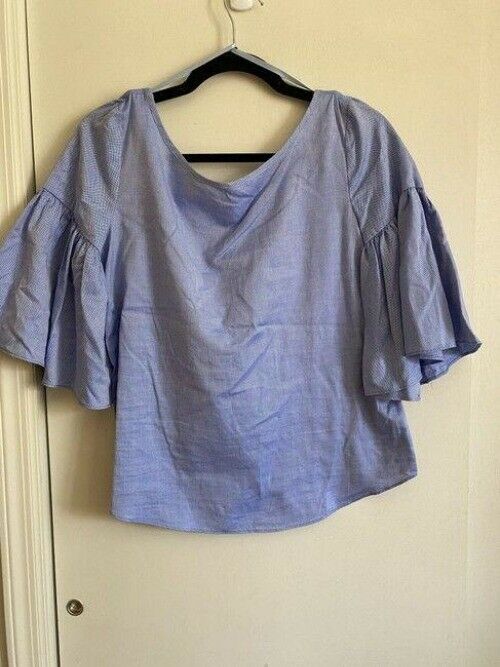 milly blue new women s bell sleeve woven msrp blouse