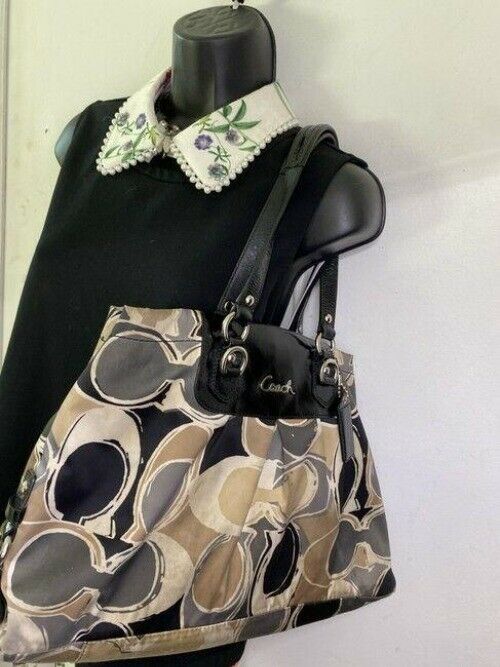 coach tan black fabric tote