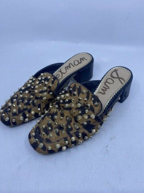 Sam Edelman Black And Brown Augustus Leopard Stud Mulesslides Size Us