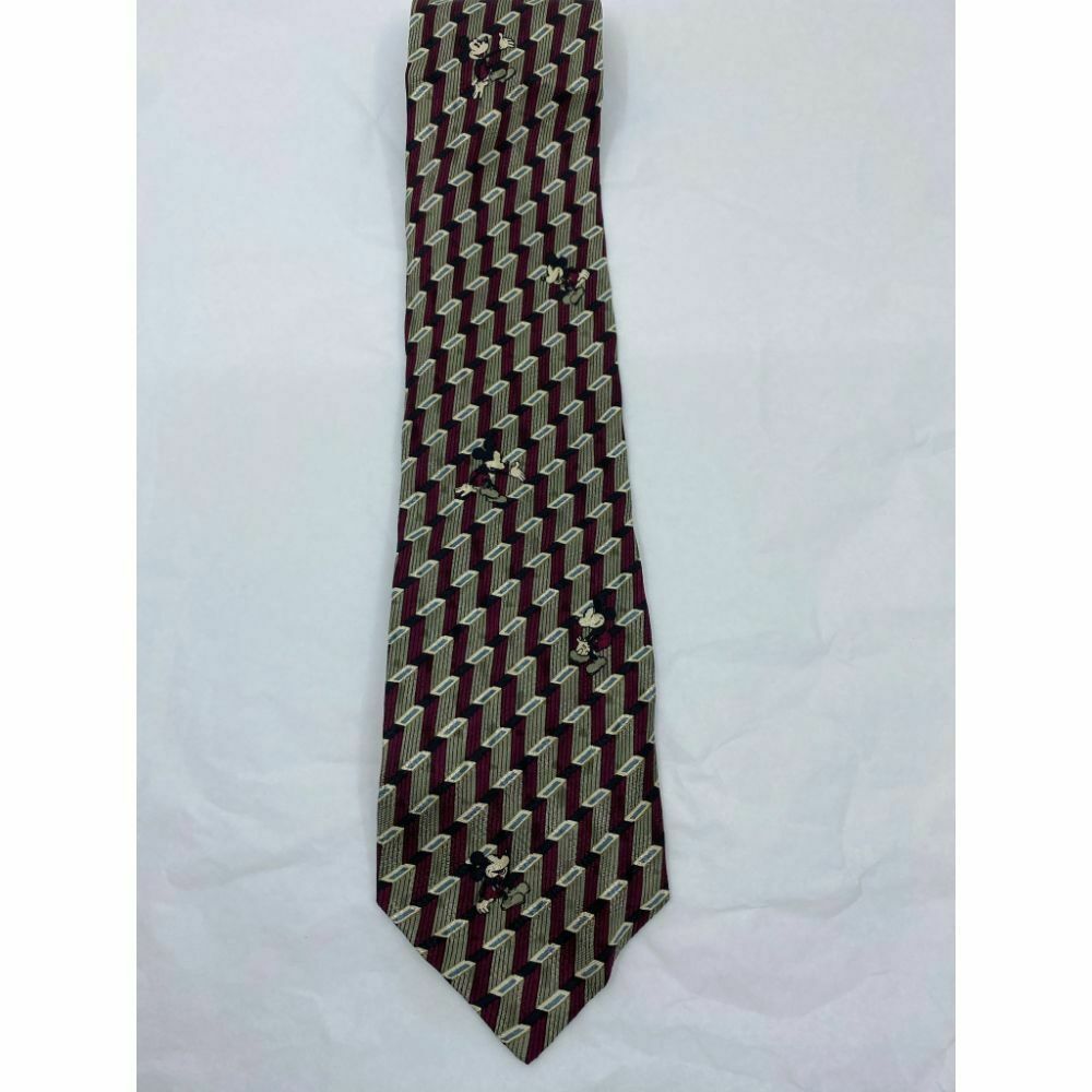 MICKEY MOUSE Disney Neck Tie Red Green Hand Made 100% Silk