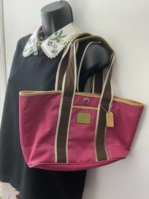 coach large pink nylon shoulder bag
