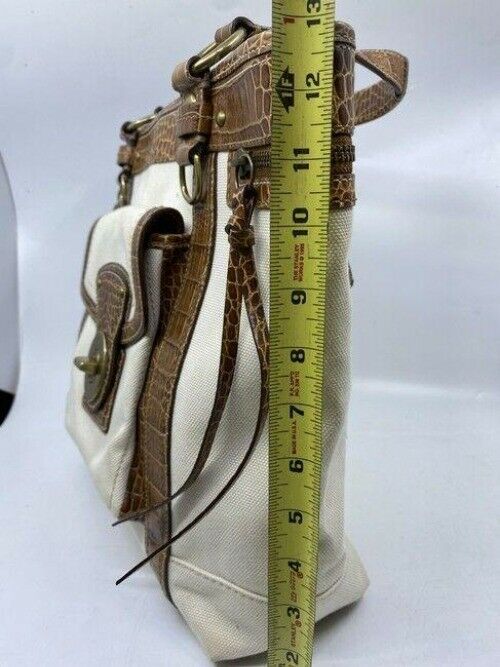coach bag xl w w croc embossed leather trim brown white canvas tote
