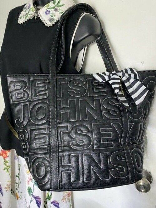 betsey johnson bag black white leather tote