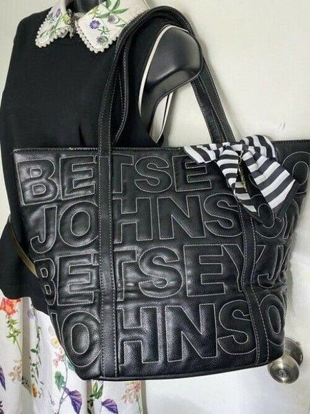 betsey johnson bag black white leather tote