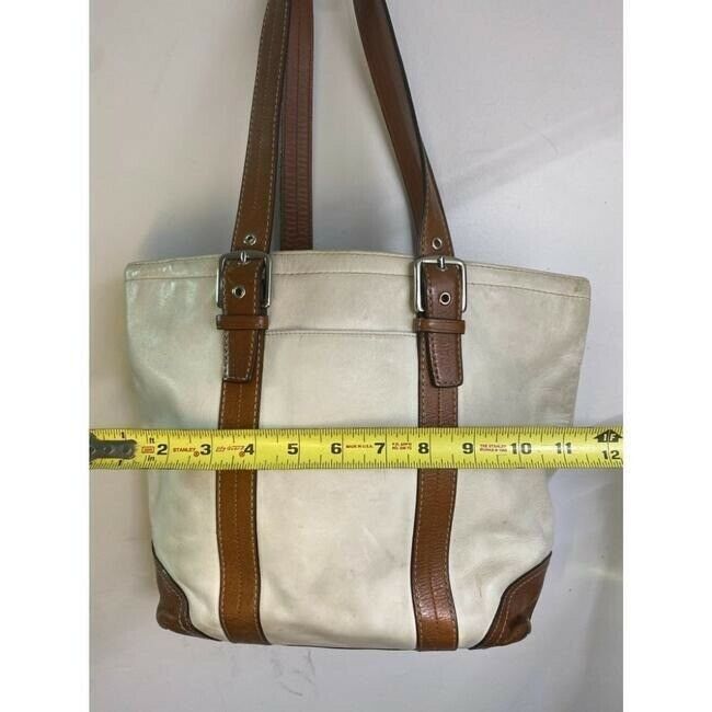 COACH Large White Brown Leather Shoulder Bag