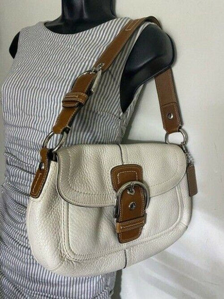 coach medium bag handbag white brown leather shoulder bag