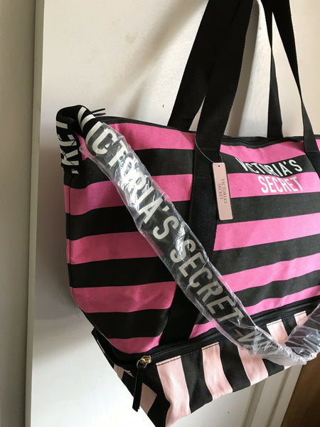 Victoria’s Secret XL Pink/Black Striped Tote Weekender Bag