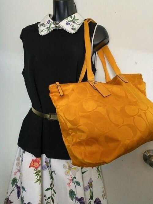 coach shopping xl orange fabric tote