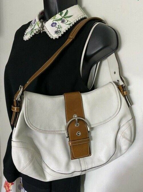 coach white brown leather shoulder bag