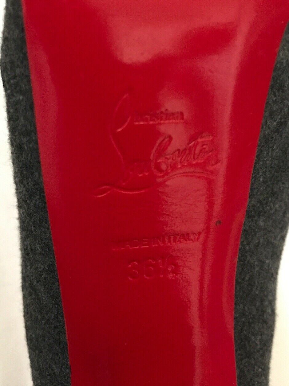 CHRISTIAN LOUBOUTIN Grey Denim Classic Pumps W/ Heel Spikes On Heels 36.5