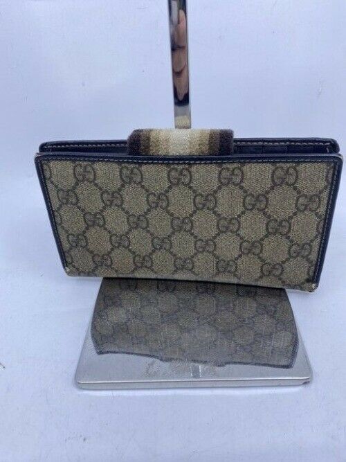 Gucci Brown Long Vintage Gg Web Wallet
