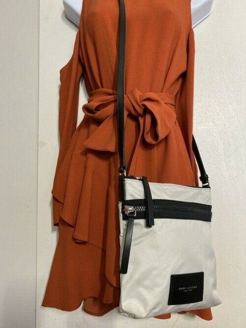 marc jacobs white black nylon fabric cross body bag