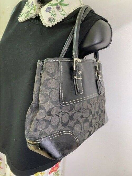 coach bag gray black fabric tote