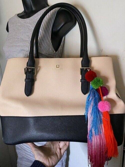 kate spade shopping xl w saffiano w detachable cream black leather tote