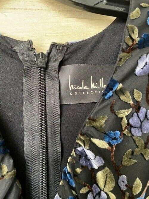 Nicole Miller Gray Blue Gold Floral Msrp Mid Length Short Casual Dress