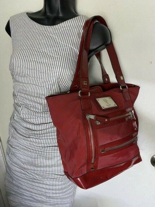 Tignanello Shoulder Bag Red Nylon Fabric Tote