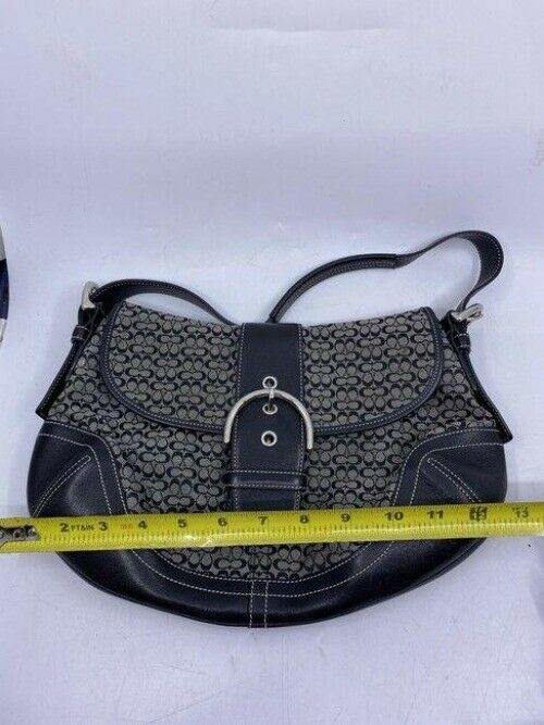 coach medium material black beige fabric shoulder bag