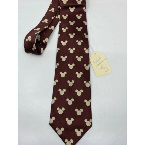 NWOT Disney Novelty Brown Beige Neck Tie 100% Silk