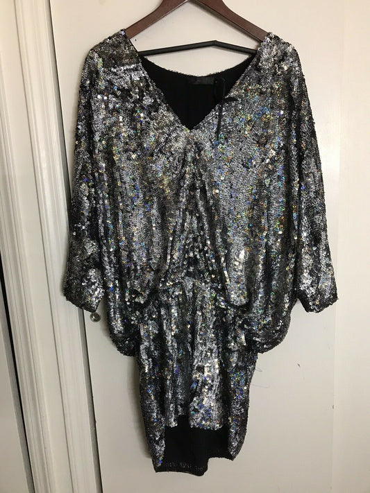 JOHN JOHN LAB Sequined Dress V-Neck sz Small