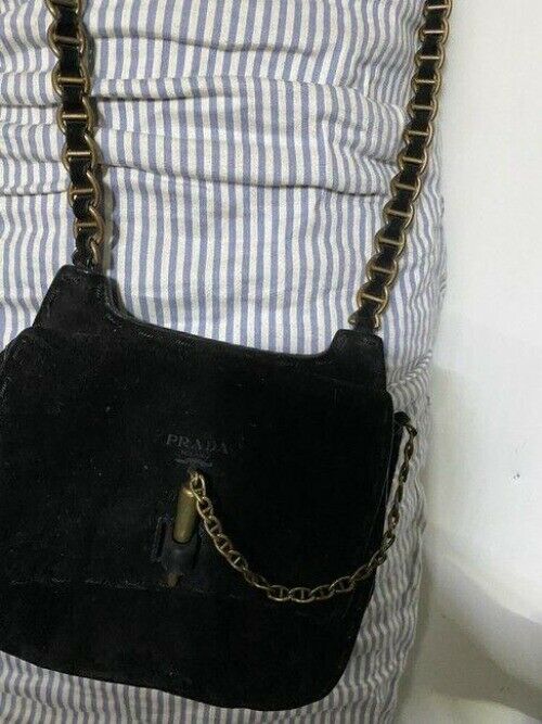 Prada black suede leather cross body bag
