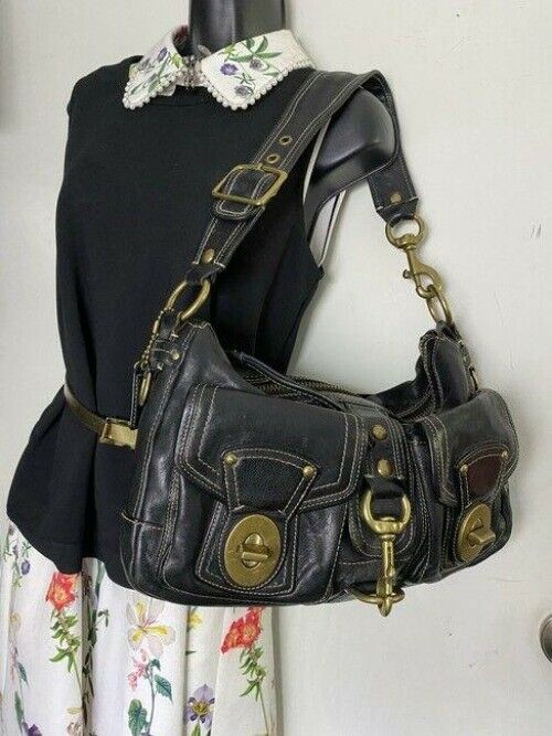 coach large black leather shoulder bag