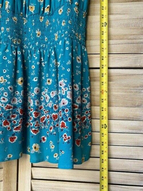 Nicole Miller Sky Blue New Floral Smocking Small Msrp Mid Length Short Casual Dr