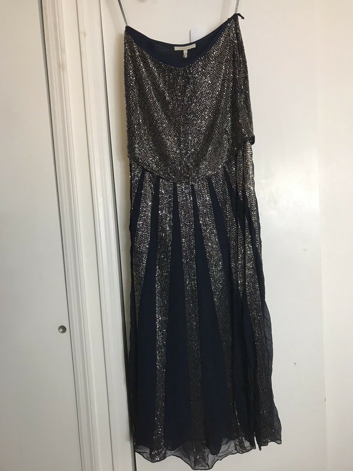 ROSA CHA Strapless Beaded Navy Long Gown size 2