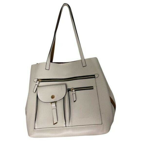 Calvin Klein Cream Leather Shoulder Bag