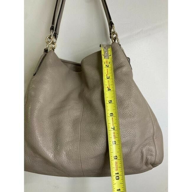 coach large eddie triple compartment beige leather shoulder bag