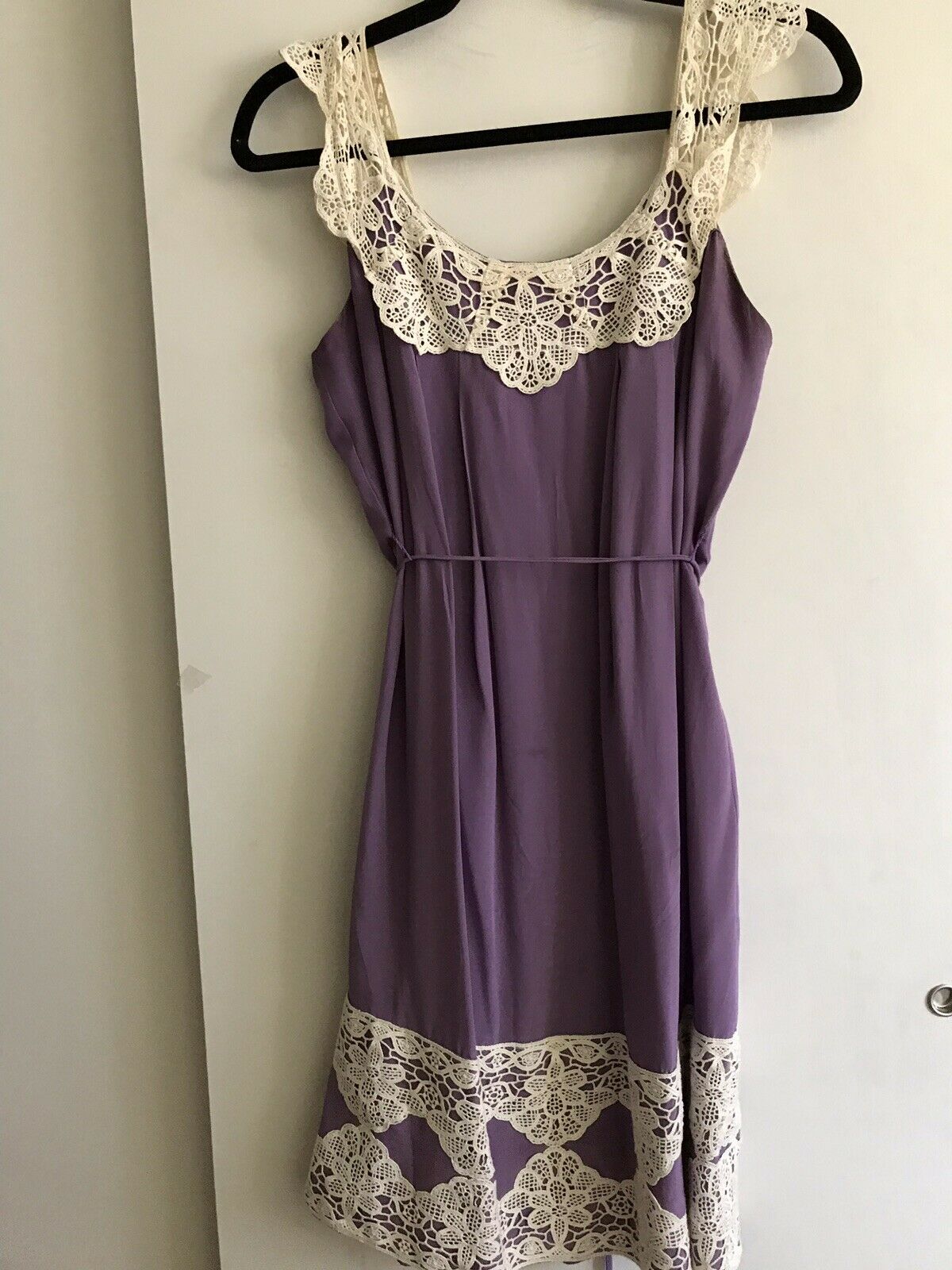 Milly Purple Silk Slip Dress With Crochet Trim Sz 4