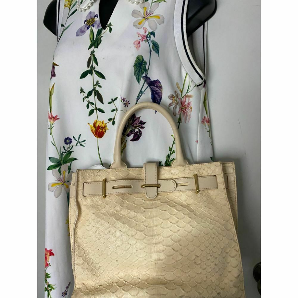FURLA Croc Embossed Beige Leather Handbag Excellent!