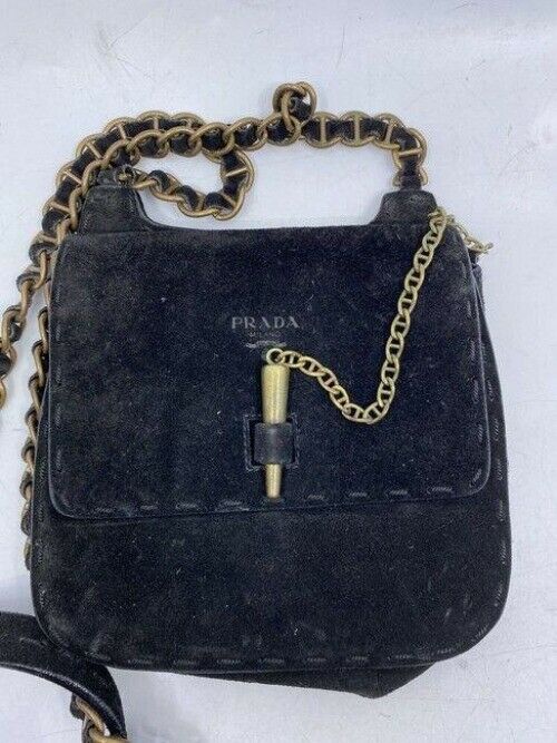 Prada black suede leather cross body bag