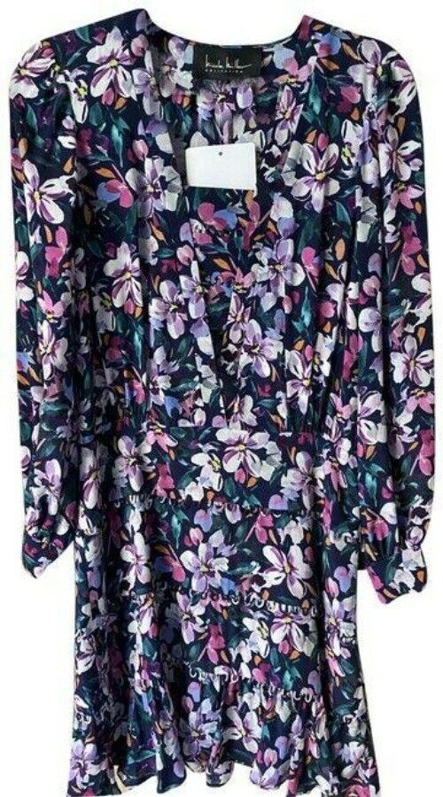 Nicole Miller White Pink Blue New Floral Mini Msrp Mid Length Short Casual Dress