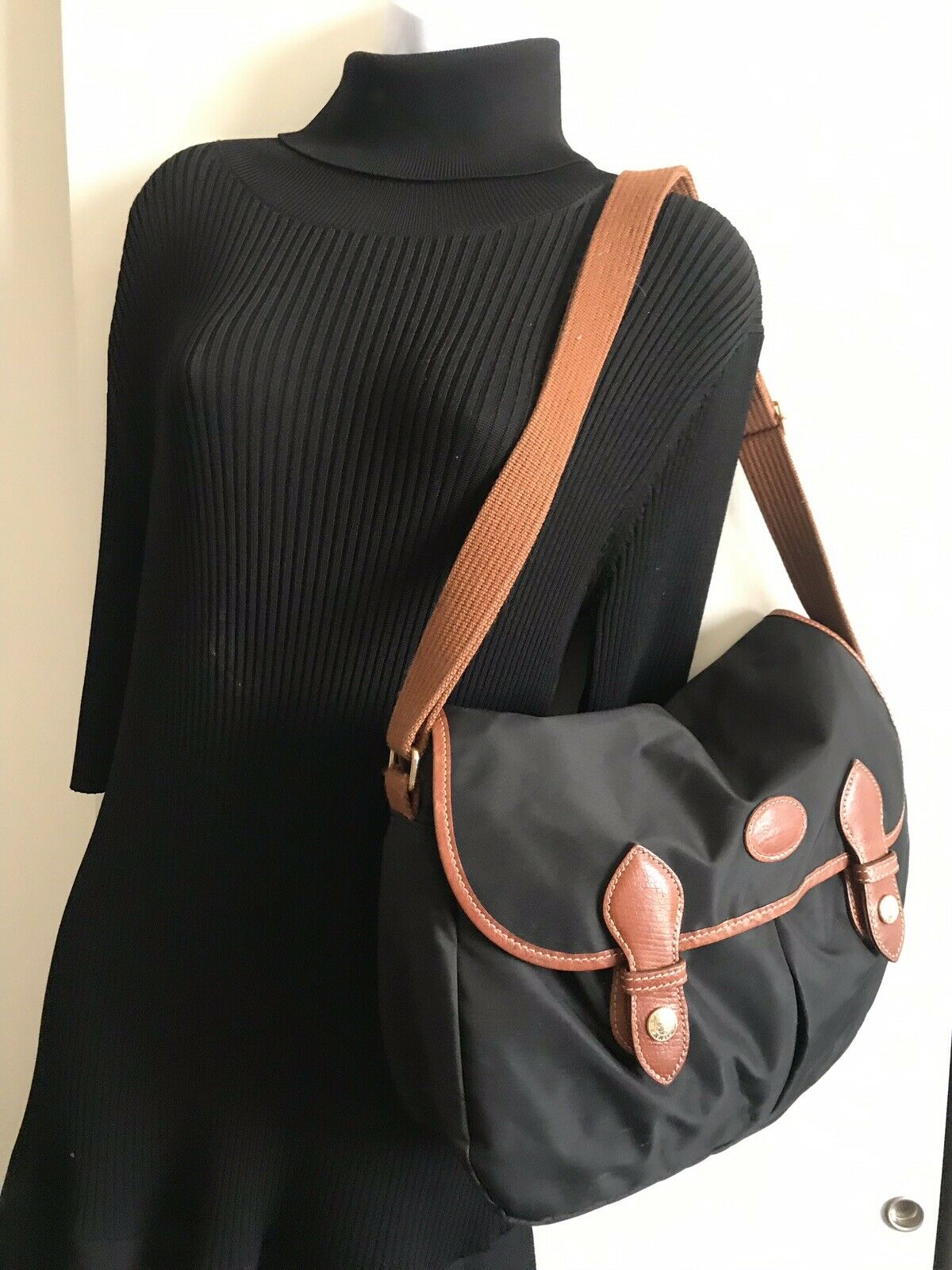 LONGCHAMP Medium Black Nylon Crossbody Bag