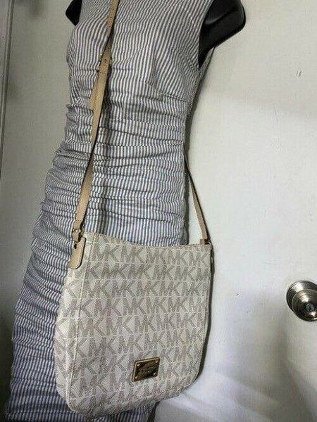 michael kors all over logo medium msrp black gray coated canvas cross body bag