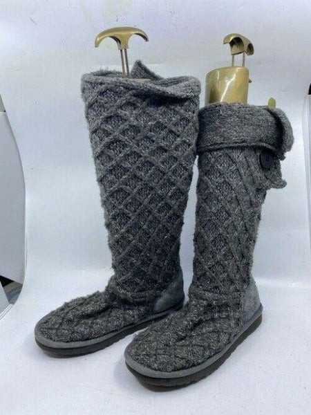 ugg australia gray knitted tall wood button winter bootsbooties size us
