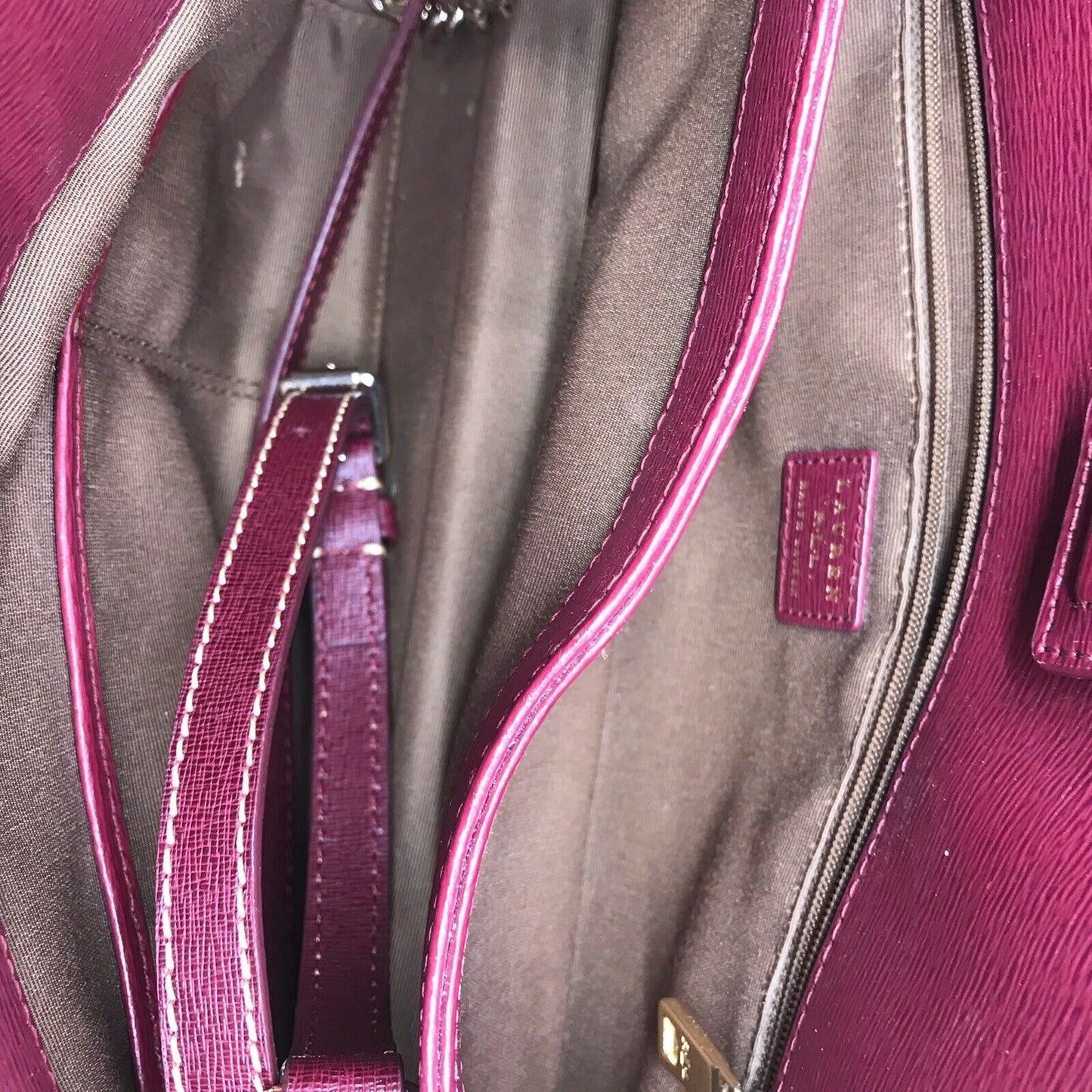 RALPH LAUREN Medium Brown Leather Logo Tote