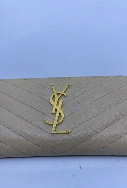 Saint Laurent Beige Monogram Zip Around Wallet