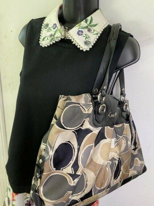 coach tan black fabric tote