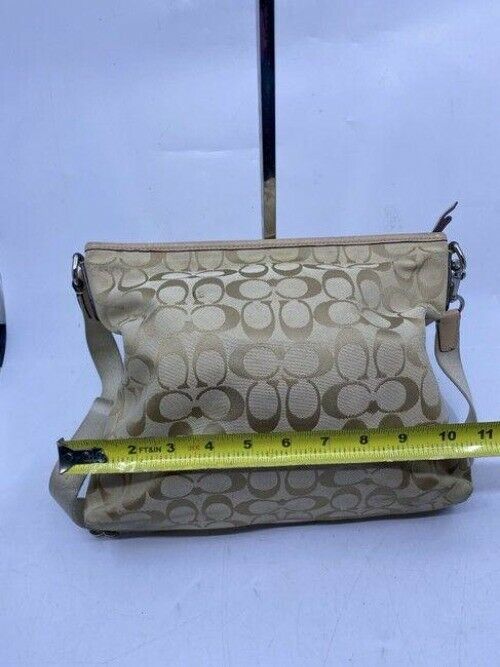 coach medium size beige tan jacquard fabric cross body bag