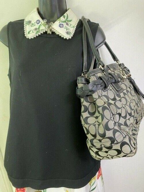 coach bag cream black fabric tote