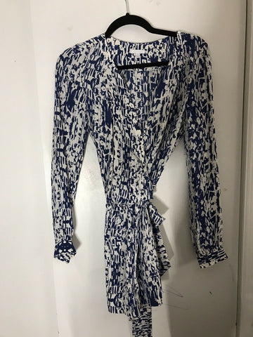 Intermix White And Blue Printed Dress Small
