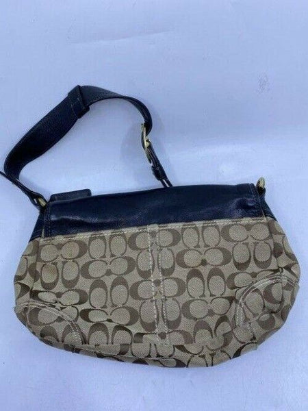 coach medium material tan black fabric shoulder bag