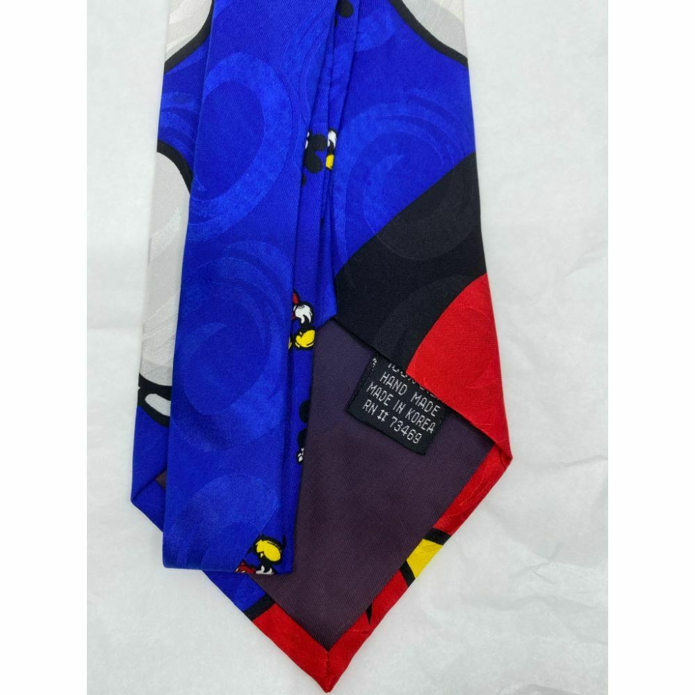 MICKEY MOUSE Disney Neck Tie Blue Black White Hand Made 100% Silk